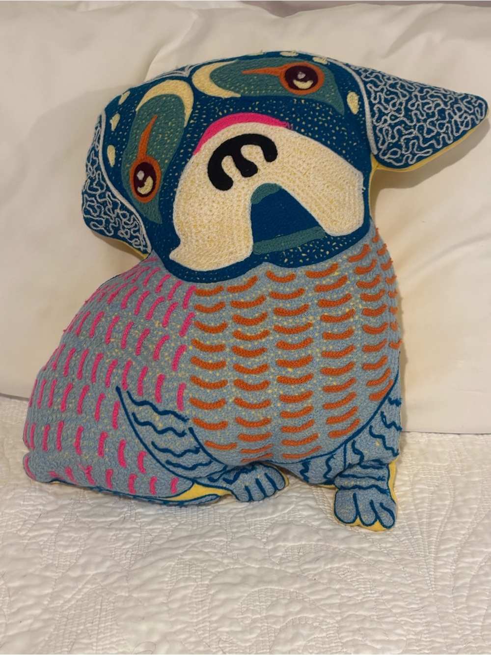 Hand-Embroidered French Bulldog frenchie Accent Pillow